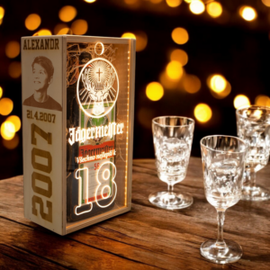 Gravírovaný darčekový box na flašu alkoholu JAGERMEISTER (1l / 3l)